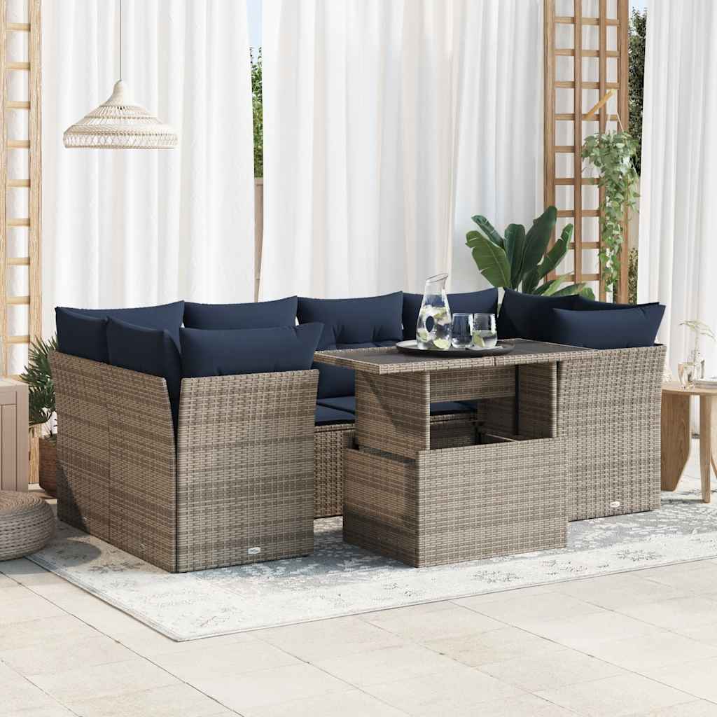 7-delige Loungeset met kussens poly rattan acacia grijs is nu te koop bij PeponiXL, paradijselijk wonen!
