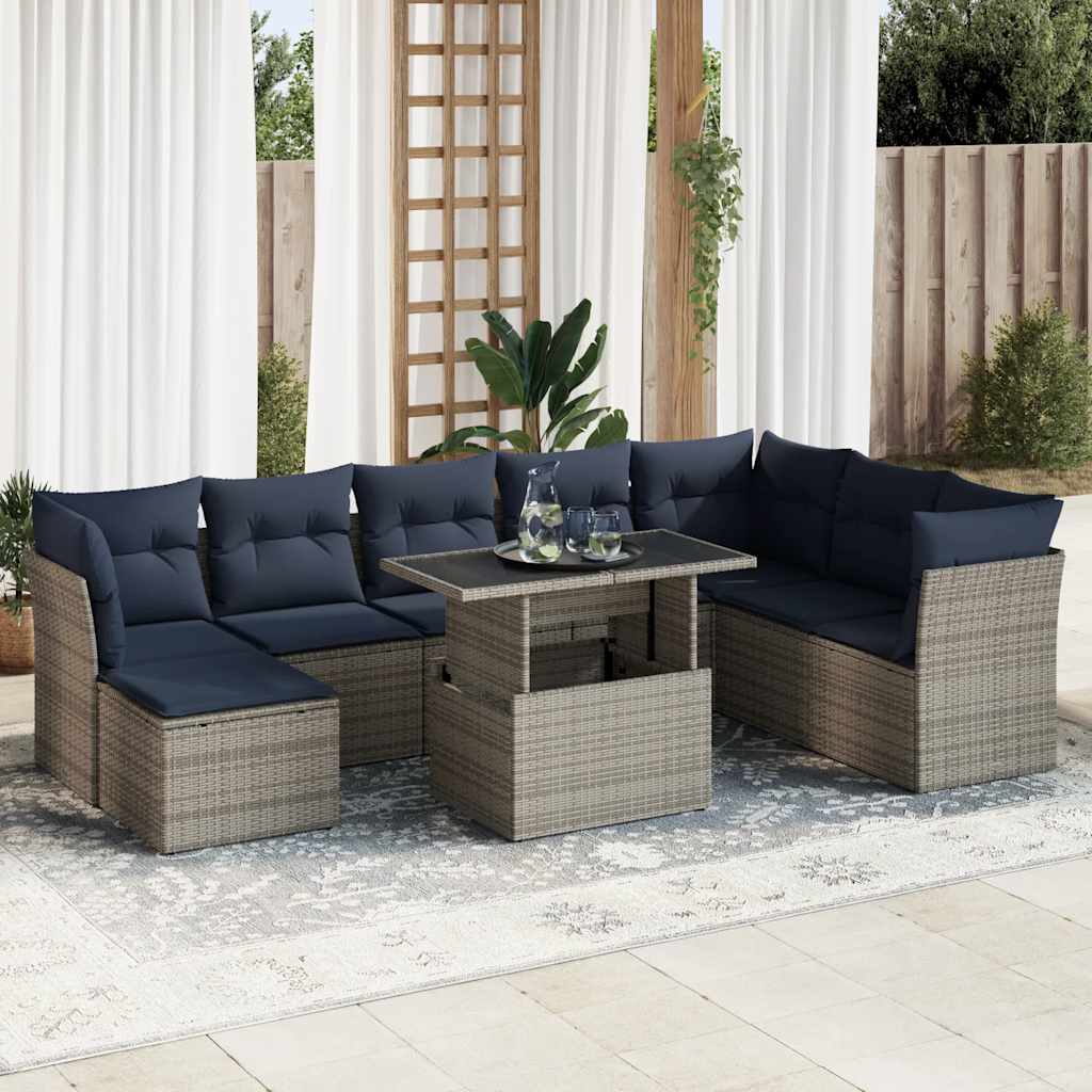 9-delige Loungeset met kussens poly rattan acacia grijs is nu te koop bij PeponiXL, paradijselijk wonen!