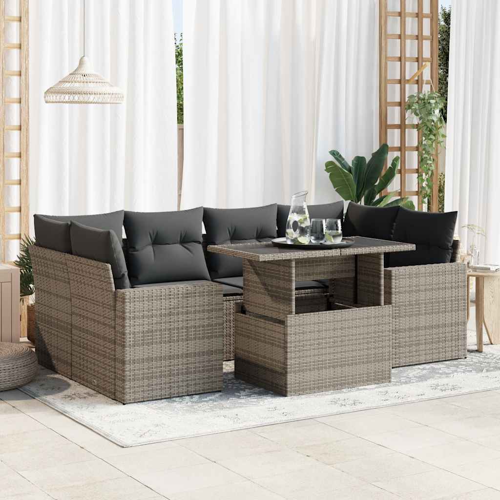 7-delige Loungeset met kussens poly rattan grijs is nu te koop bij PeponiXL, paradijselijk wonen!