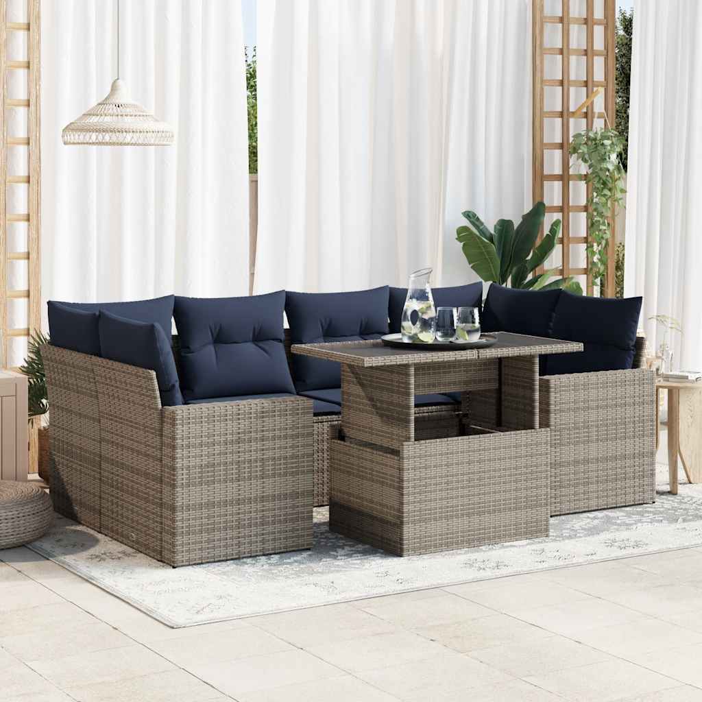 7-delige Loungeset met kussens poly rattan acacia grijs is nu te koop bij PeponiXL, paradijselijk wonen!
