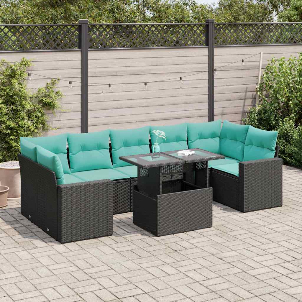 8-delige Loungeset met kussens poly rattan acacia zwart is nu te koop bij PeponiXL, paradijselijk wonen!