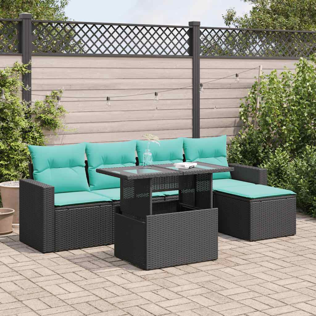 6-delige Loungeset met kussens poly rattan acacia zwart is nu te koop bij PeponiXL, paradijselijk wonen!