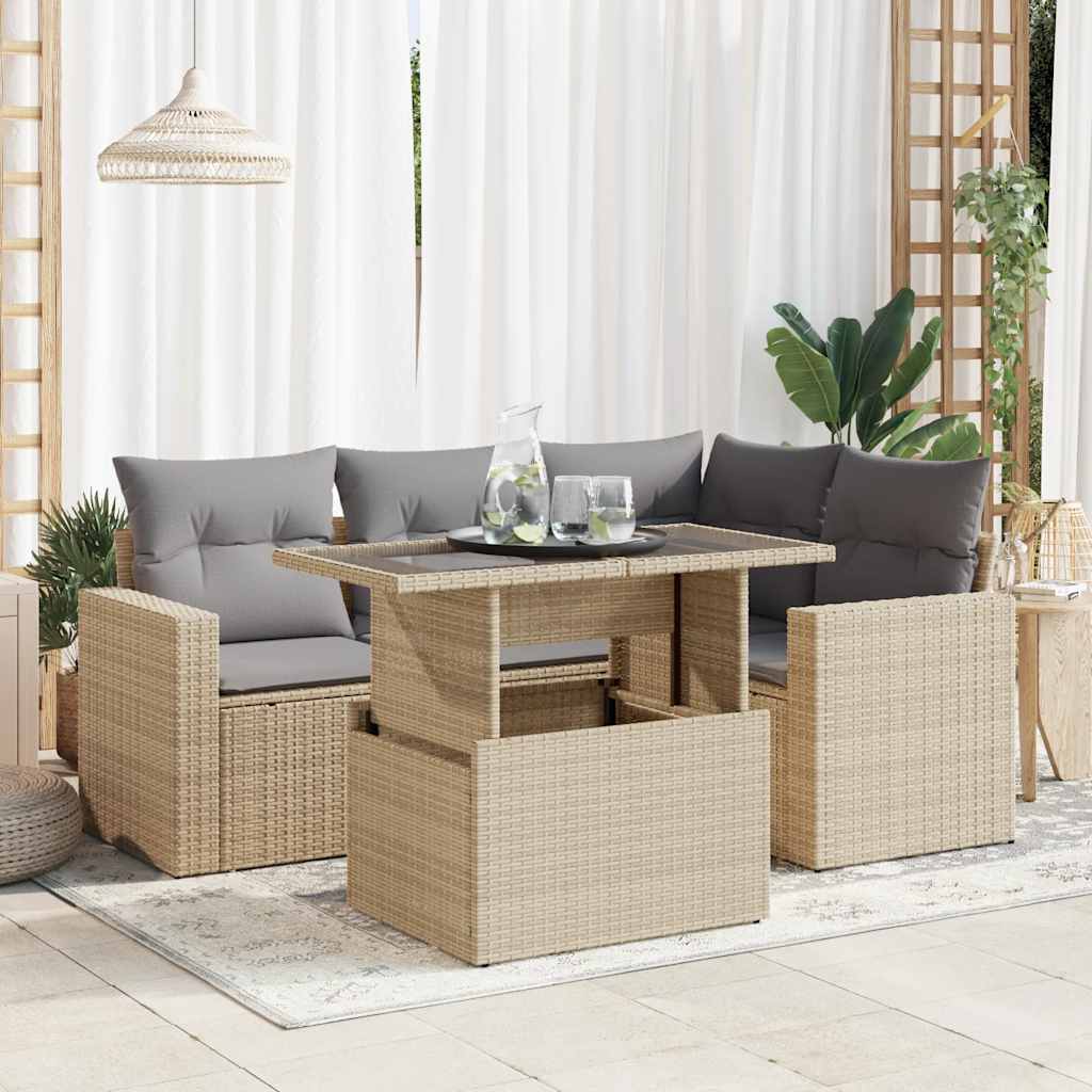5-delige Loungeset met kussens poly rattan beige is nu te koop bij PeponiXL, paradijselijk wonen!