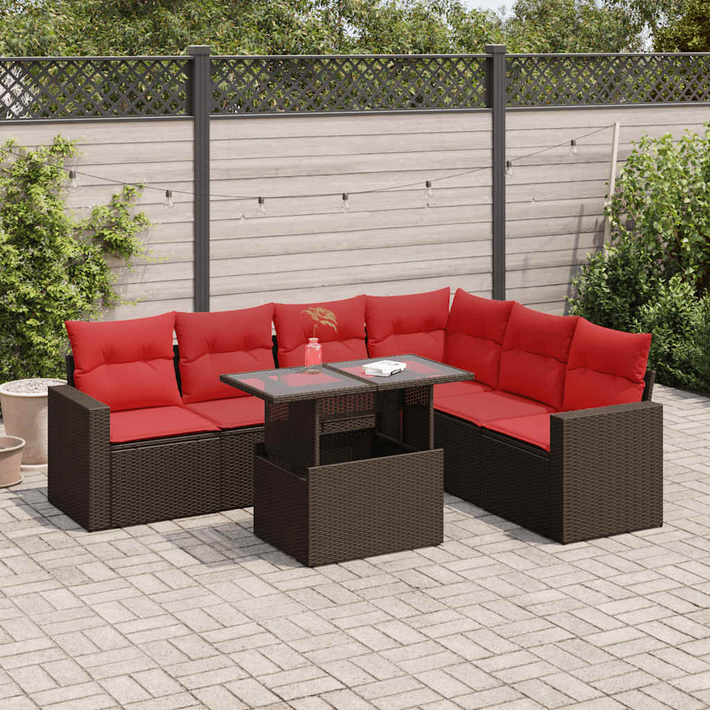 7-delige Loungeset met kussens poly rattan acacia grijs is nu te koop bij PeponiXL, paradijselijk wonen!