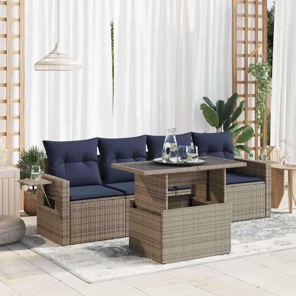 5-delige Loungeset met kussens poly rattan grijs is nu te koop bij PeponiXL, paradijselijk wonen!