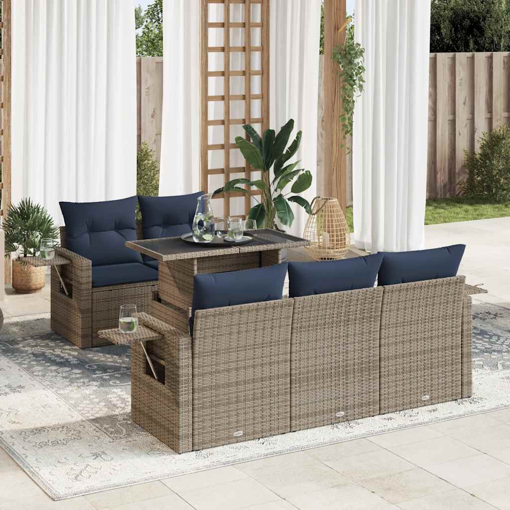 6-delige Loungeset met kussens poly rattan grijs is nu te koop bij PeponiXL, paradijselijk wonen!