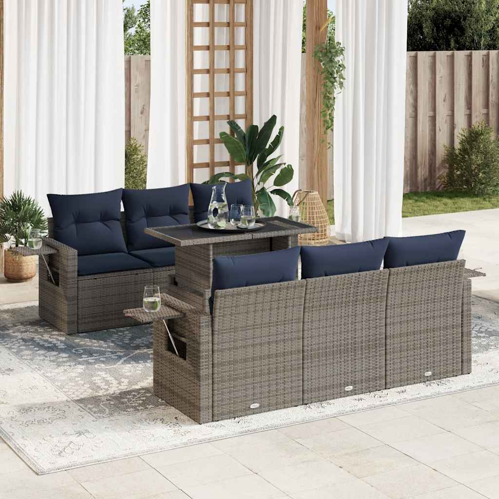7-delige Loungeset met kussens poly rattan acacia grijs is nu te koop bij PeponiXL, paradijselijk wonen!
