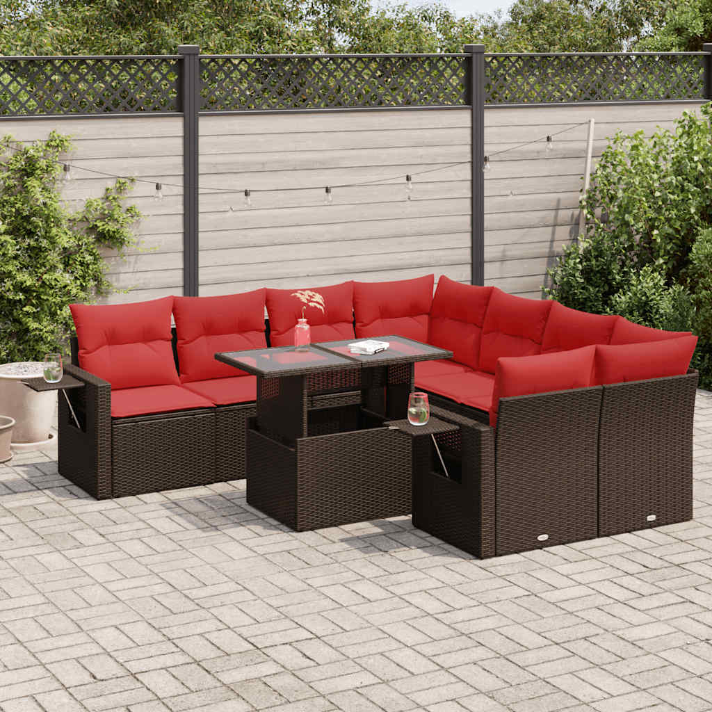 9-delige Loungeset met kussens poly rattan acacia bruin is nu te koop bij PeponiXL, paradijselijk wonen!