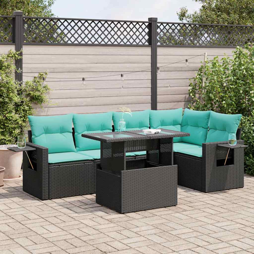 6-delige Loungeset met kussens poly rattan acacia zwart is nu te koop bij PeponiXL, paradijselijk wonen!