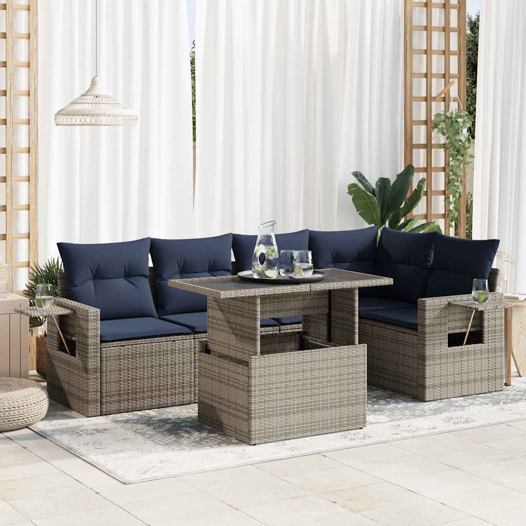 6-delige Loungeset met kussens poly rattan acacia grijs is nu te koop bij PeponiXL, paradijselijk wonen!