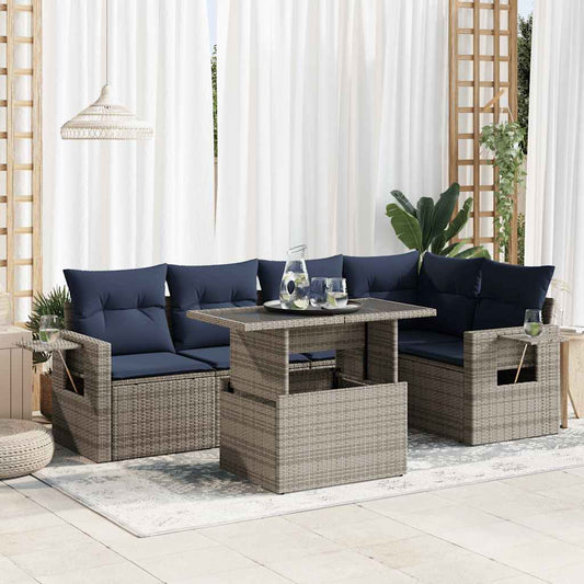 6-delige Loungeset met kussens poly rattan acacia grijs is nu te koop bij PeponiXL, paradijselijk wonen!