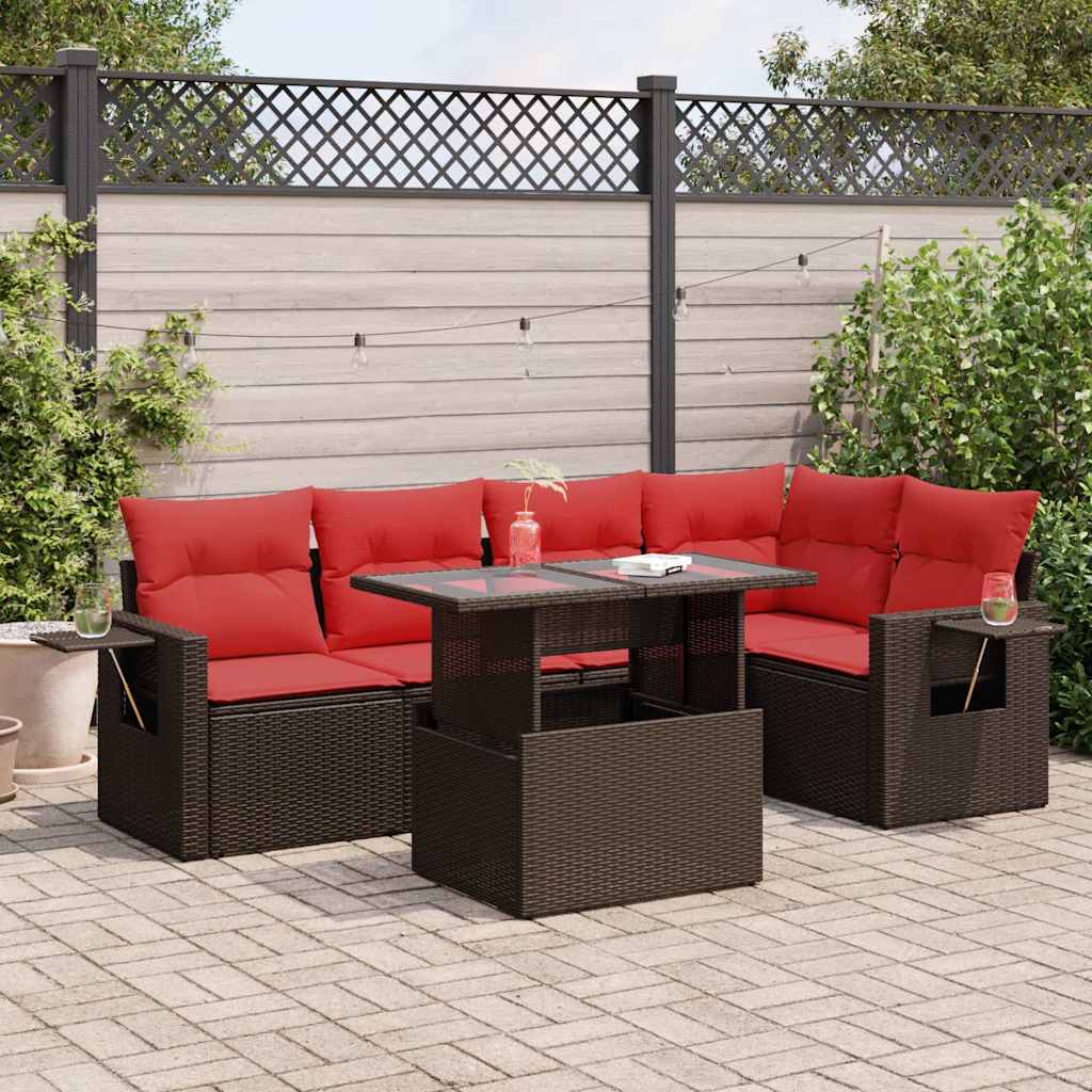 6-delige Loungeset met kussens poly rattan acacia bruin is nu te koop bij PeponiXL, paradijselijk wonen!