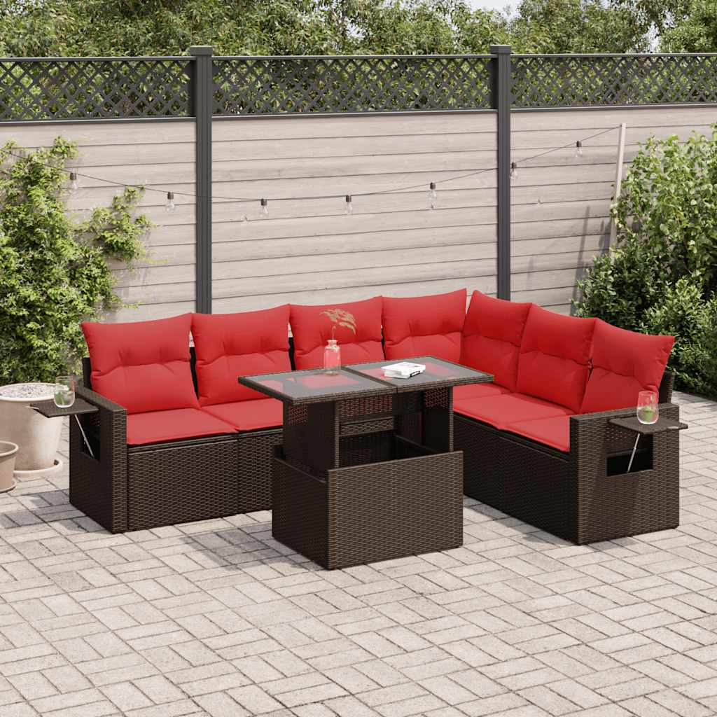 7-delige Loungeset met kussens poly rattan acacia bruin is nu te koop bij PeponiXL, paradijselijk wonen!