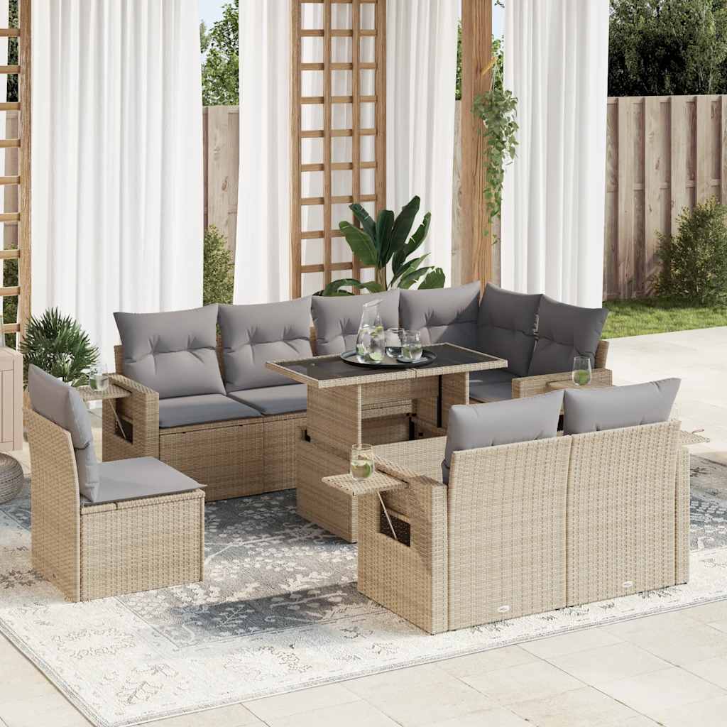 9-delige Loungeset met kussens poly rattan beige is nu te koop bij PeponiXL, paradijselijk wonen!