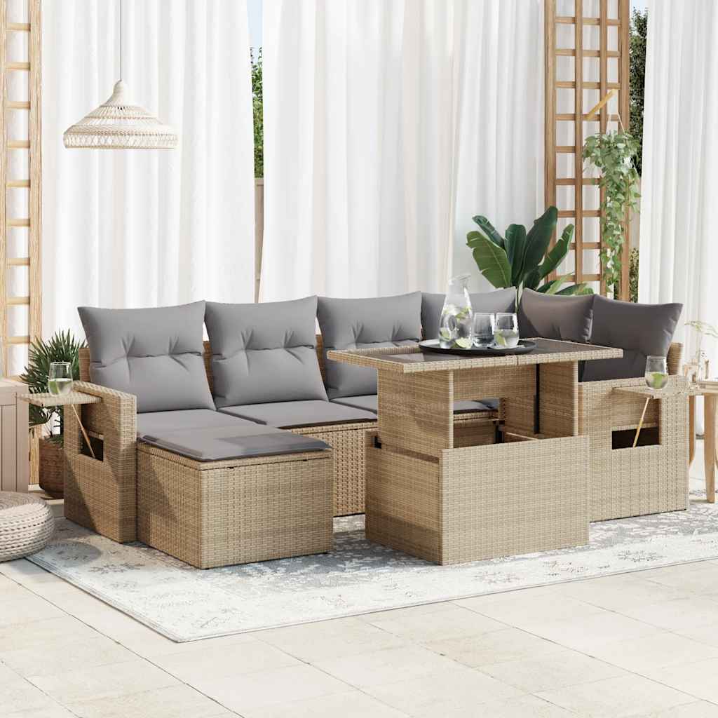 7-delige Loungeset met kussens poly rattan beige is nu te koop bij PeponiXL, paradijselijk wonen!