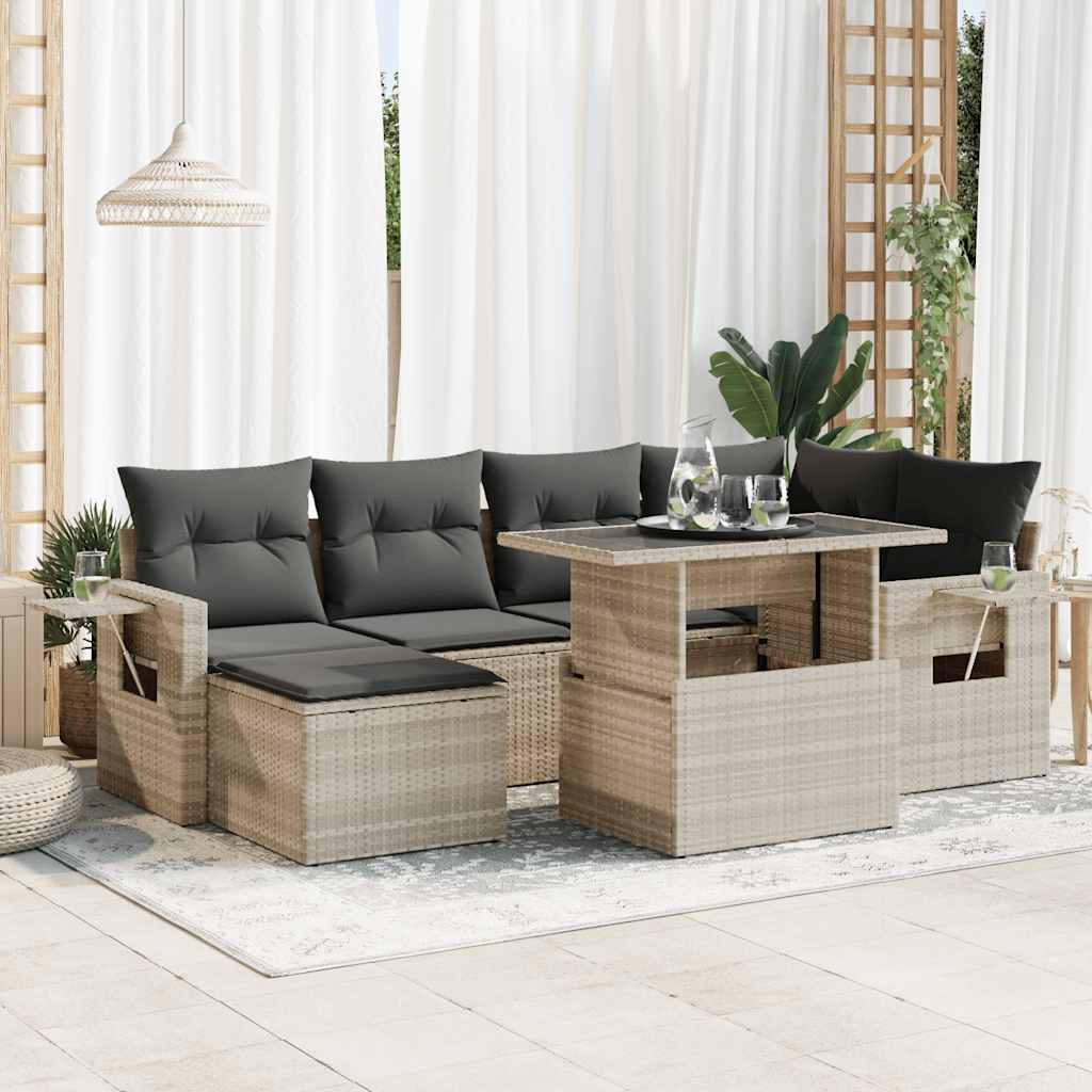 7-delige Loungeset met kussens poly rattan lichtgrijs is nu te koop bij PeponiXL, paradijselijk wonen!