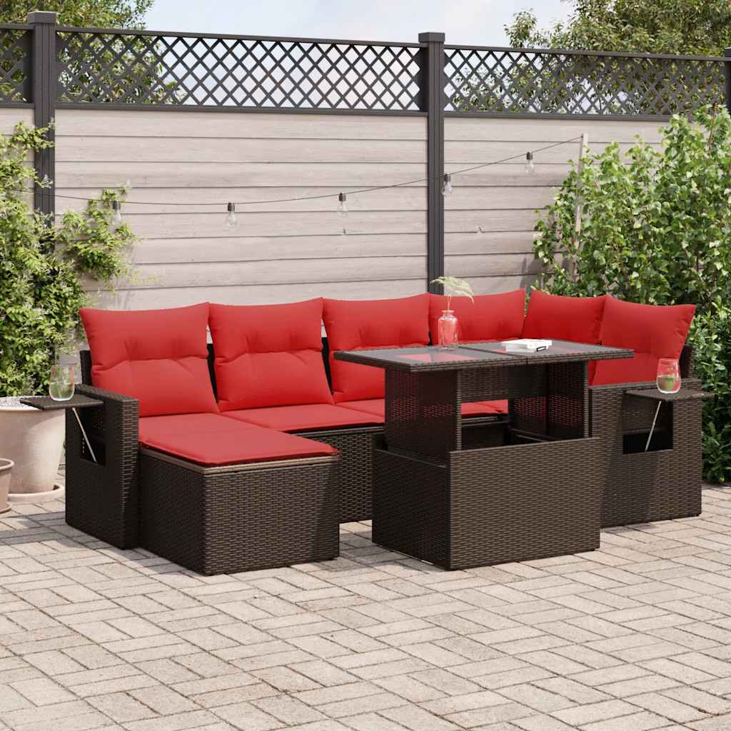 7-delige Loungeset met kussens poly rattan acacia bruin is nu te koop bij PeponiXL, paradijselijk wonen!