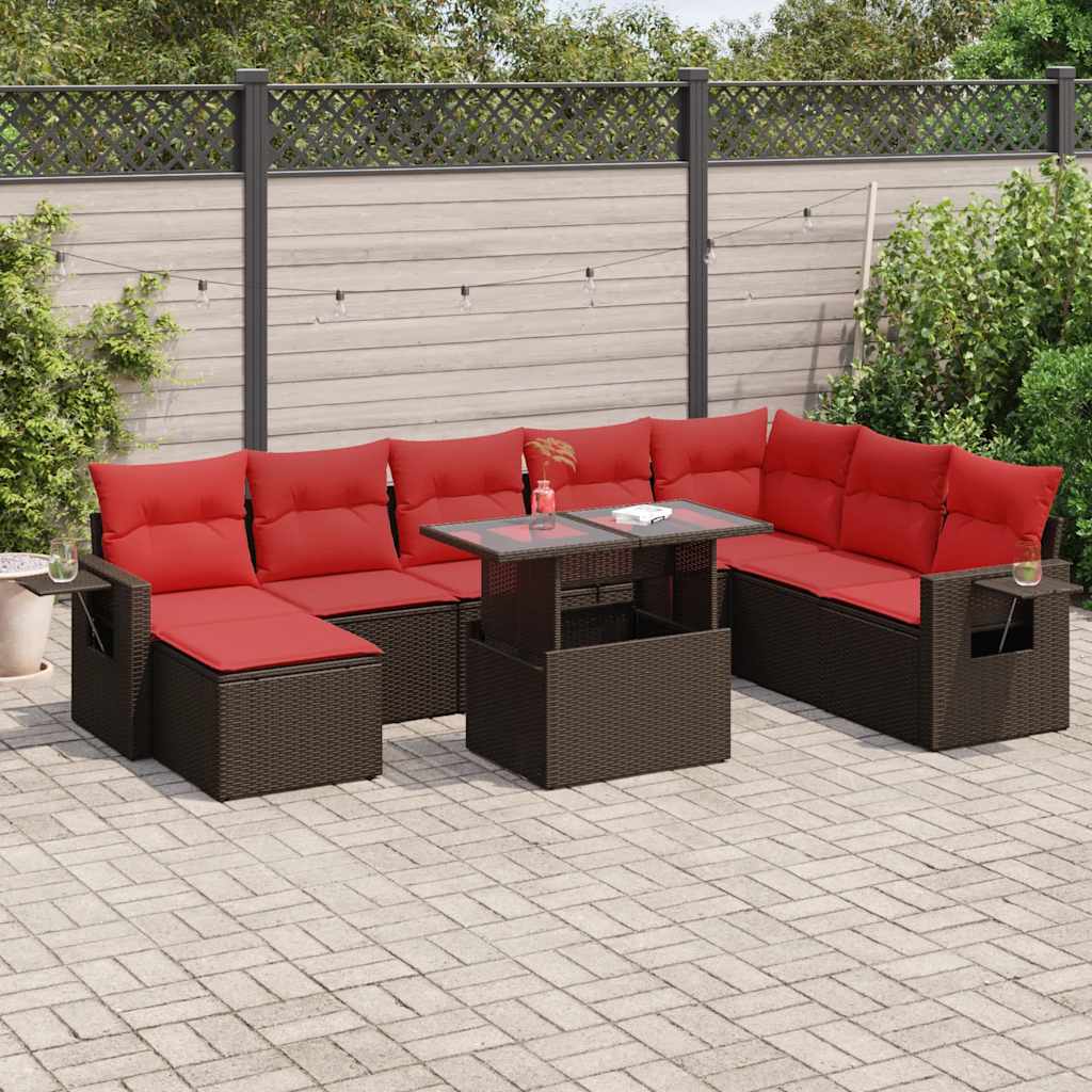 9-delige Loungeset met kussens poly rattan acacia bruin is nu te koop bij PeponiXL, paradijselijk wonen!