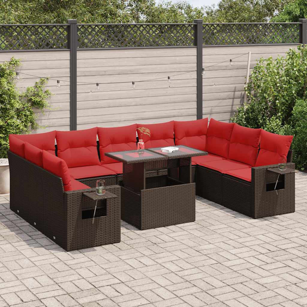 10-delige Loungeset met kussens poly rattan acacia bruin is nu te koop bij PeponiXL, paradijselijk wonen!