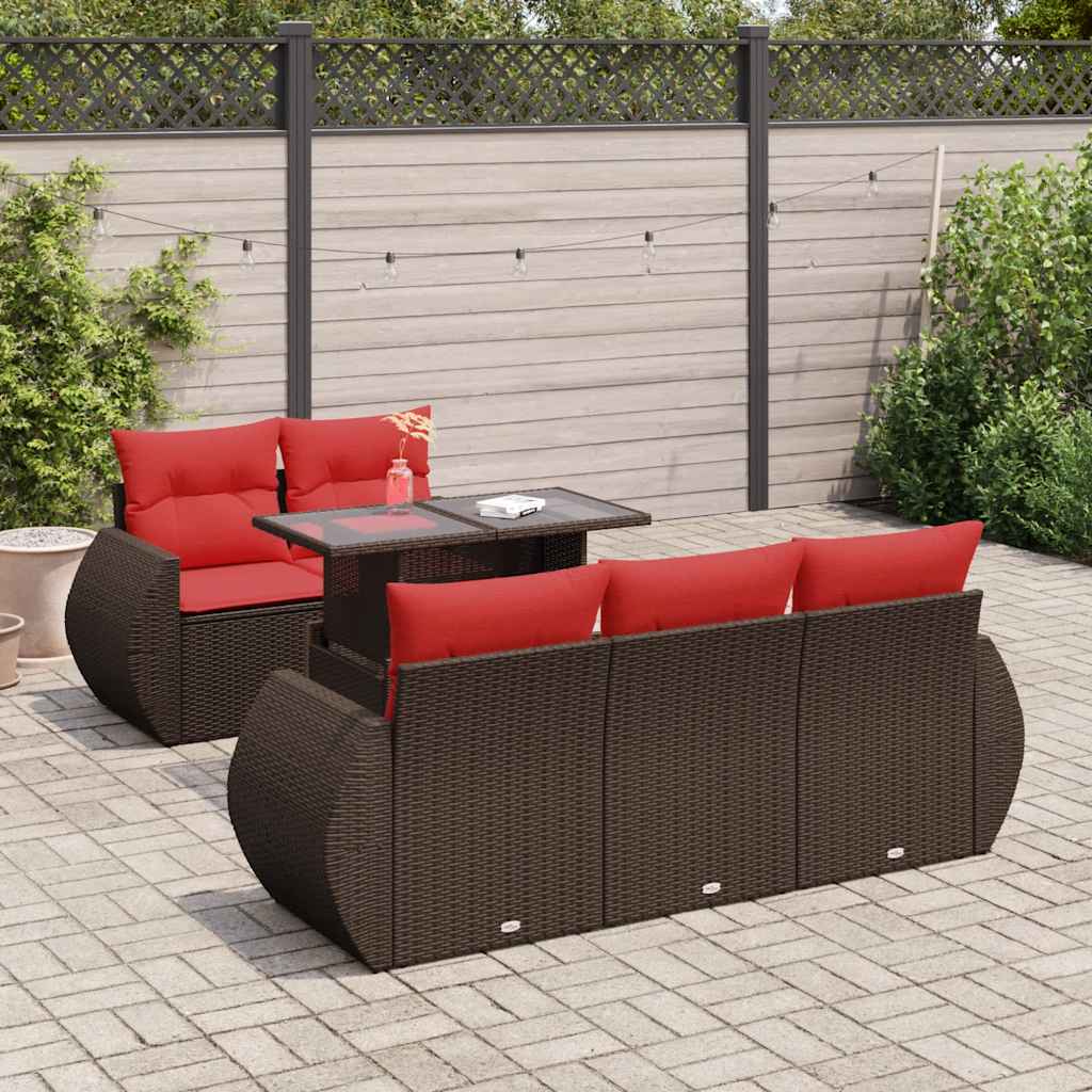 6-delige Loungeset met kussens poly rattan acacia bruin is nu te koop bij PeponiXL, paradijselijk wonen!