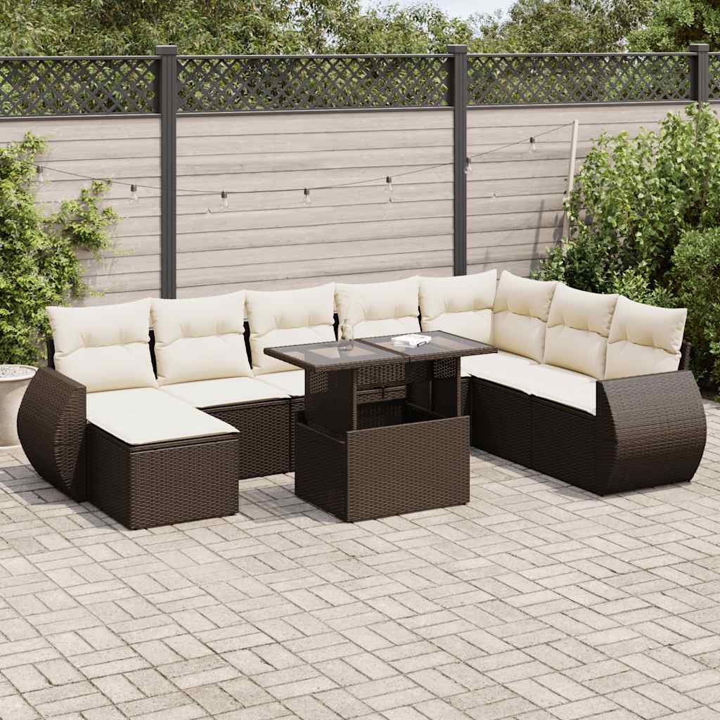 9-delige Loungeset met kussens poly rattan bruin is nu te koop bij PeponiXL, paradijselijk wonen!