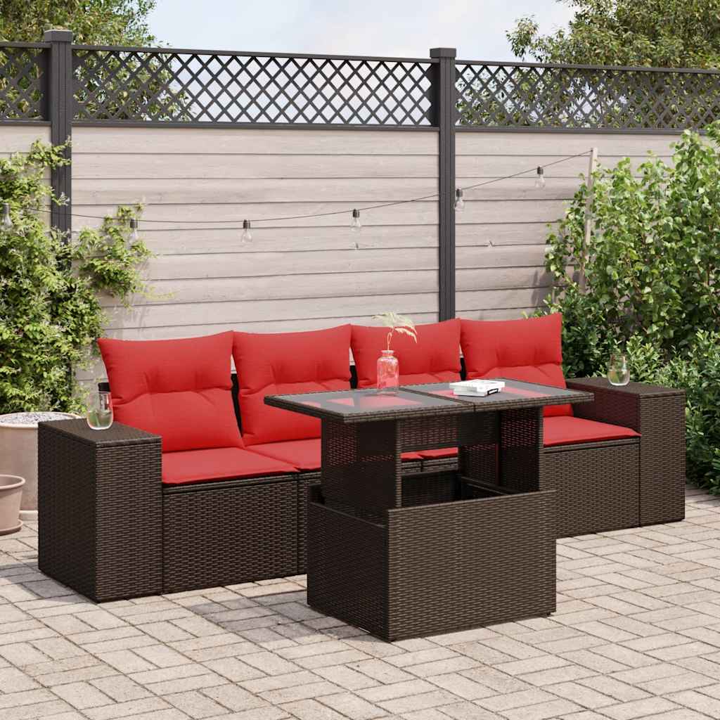 5-delige Loungeset met kussens poly rattan acacia bruin is nu te koop bij PeponiXL, paradijselijk wonen!