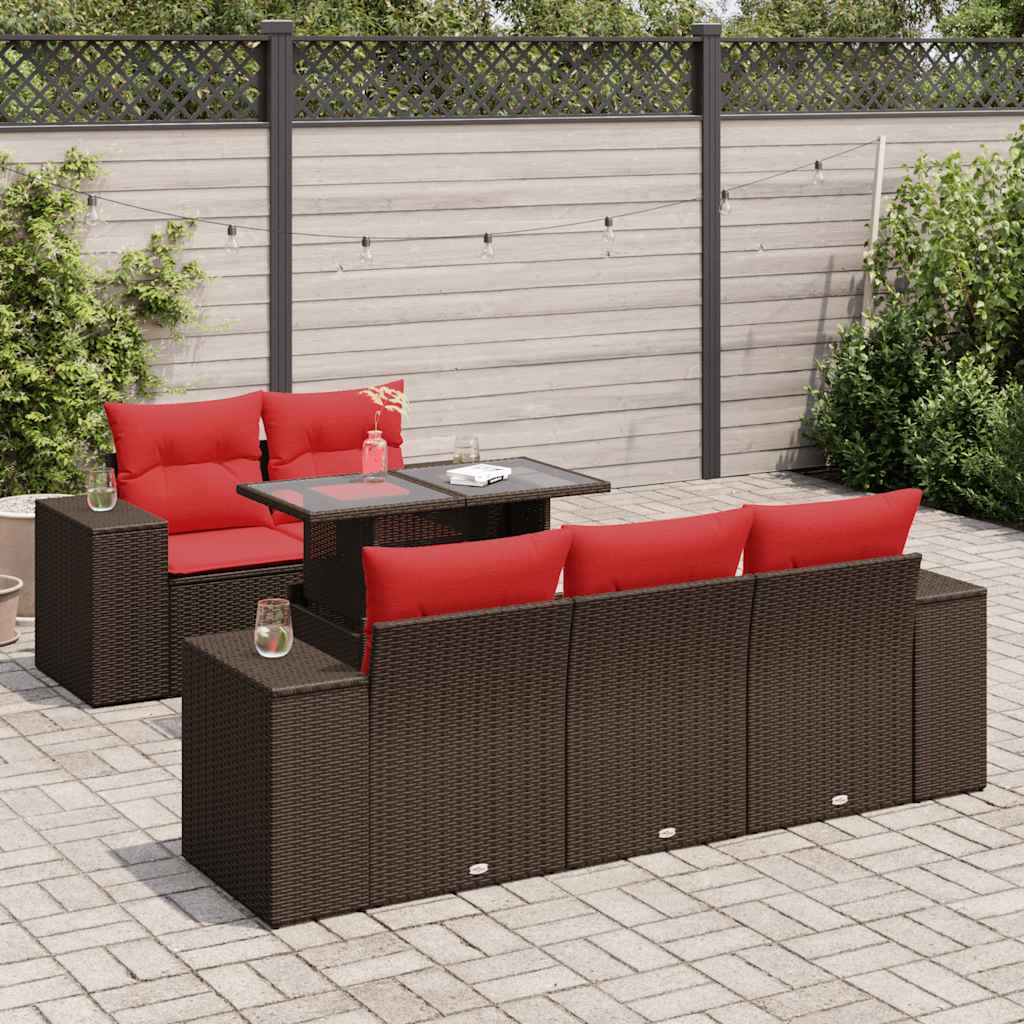 6-delige Loungeset met kussens poly rattan acacia bruin is nu te koop bij PeponiXL, paradijselijk wonen!