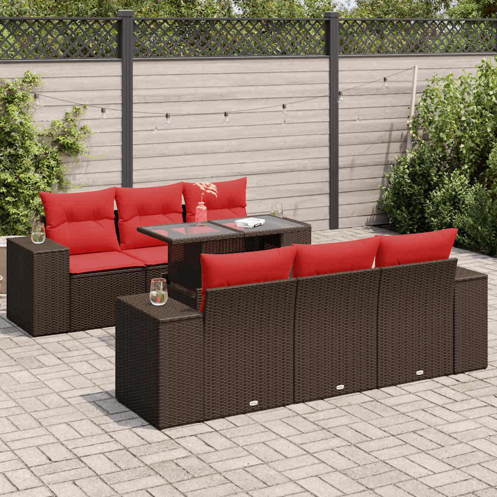 7-delige Loungeset met kussens poly rattan acacia bruin is nu te koop bij PeponiXL, paradijselijk wonen!