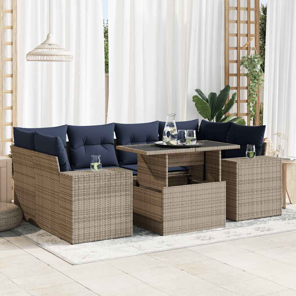 7-delige Loungeset met kussens poly rattan acacia grijs is nu te koop bij PeponiXL, paradijselijk wonen!