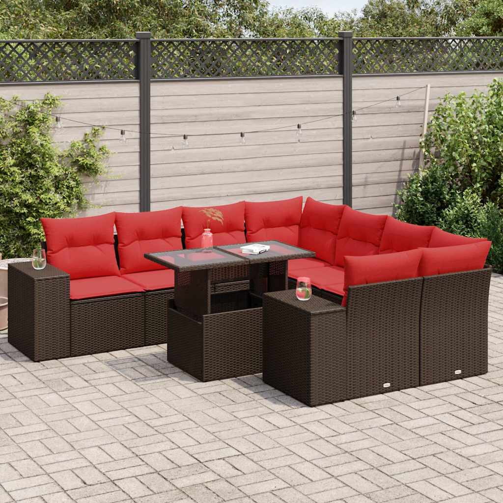 9-delige Loungeset met kussens poly rattan acacia bruin is nu te koop bij PeponiXL, paradijselijk wonen!