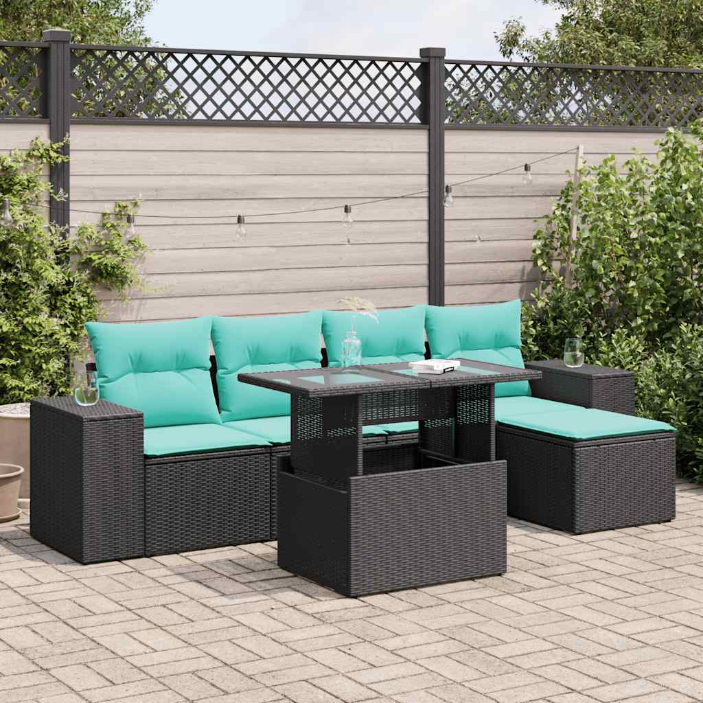 6-delige Loungeset met kussens poly rattan acacia zwart is nu te koop bij PeponiXL, paradijselijk wonen!