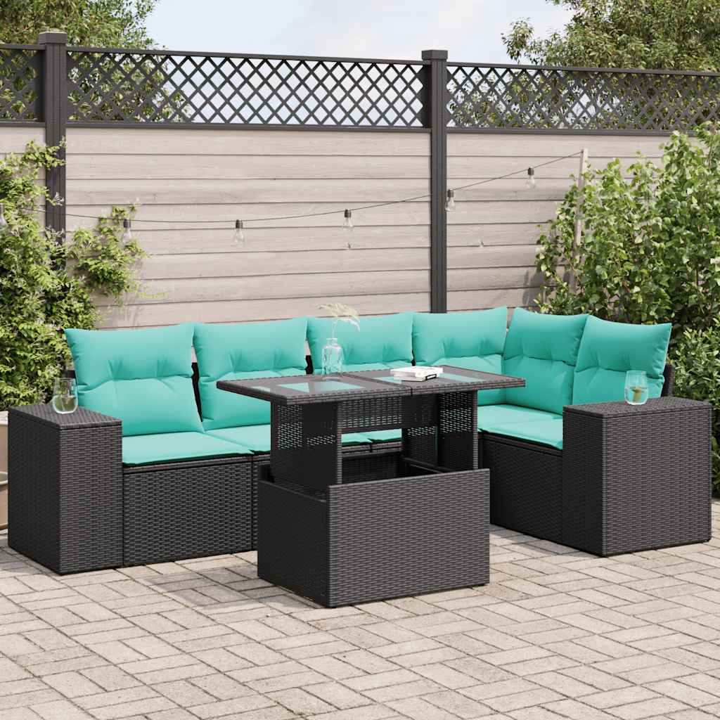 6-delige Loungeset met kussens poly rattan acacia zwart is nu te koop bij PeponiXL, paradijselijk wonen!