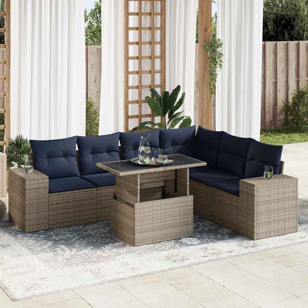 7-delige Loungeset met kussens poly rattan acacia grijs is nu te koop bij PeponiXL, paradijselijk wonen!