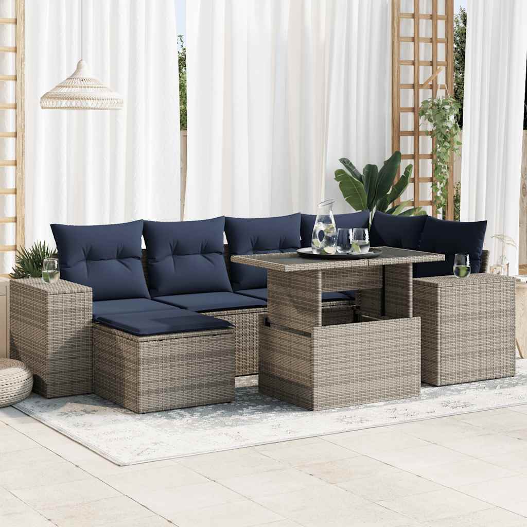 9-delige Loungeset met kussens poly rattan acacia grijs is nu te koop bij PeponiXL, paradijselijk wonen!