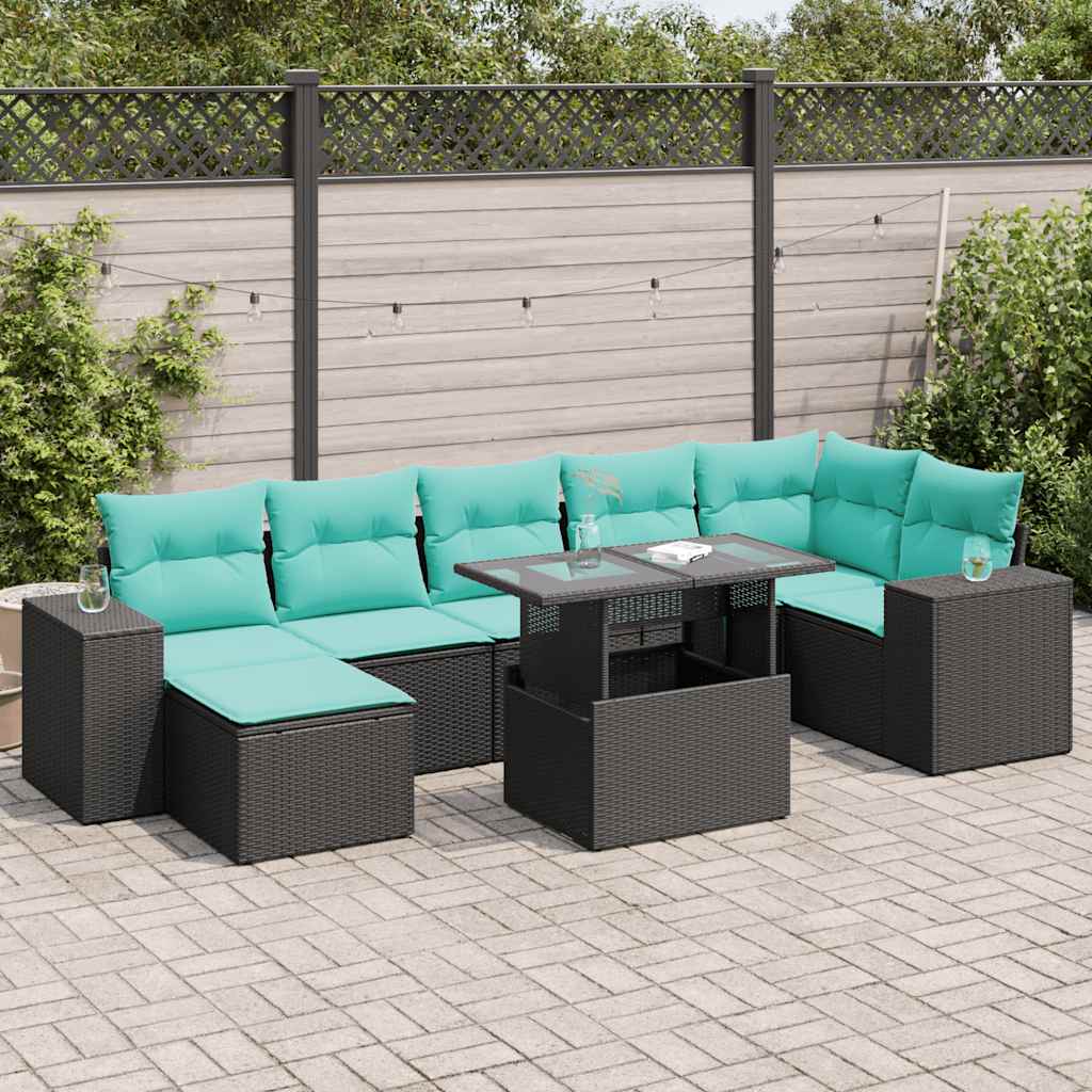 8-delige Loungeset met kussens poly rattan acacia zwart is nu te koop bij PeponiXL, paradijselijk wonen!