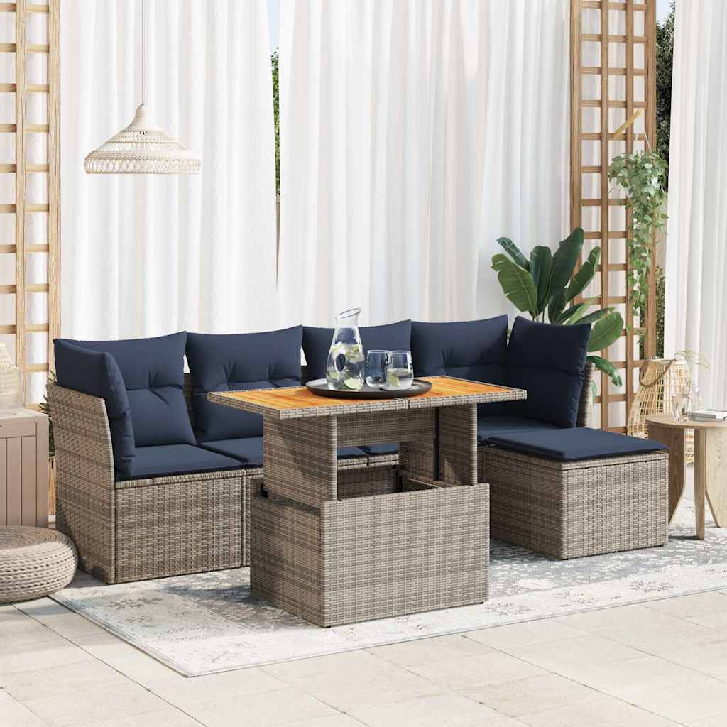 6-delige Loungeset met kussens poly rattan grijs is nu te koop bij PeponiXL, paradijselijk wonen!