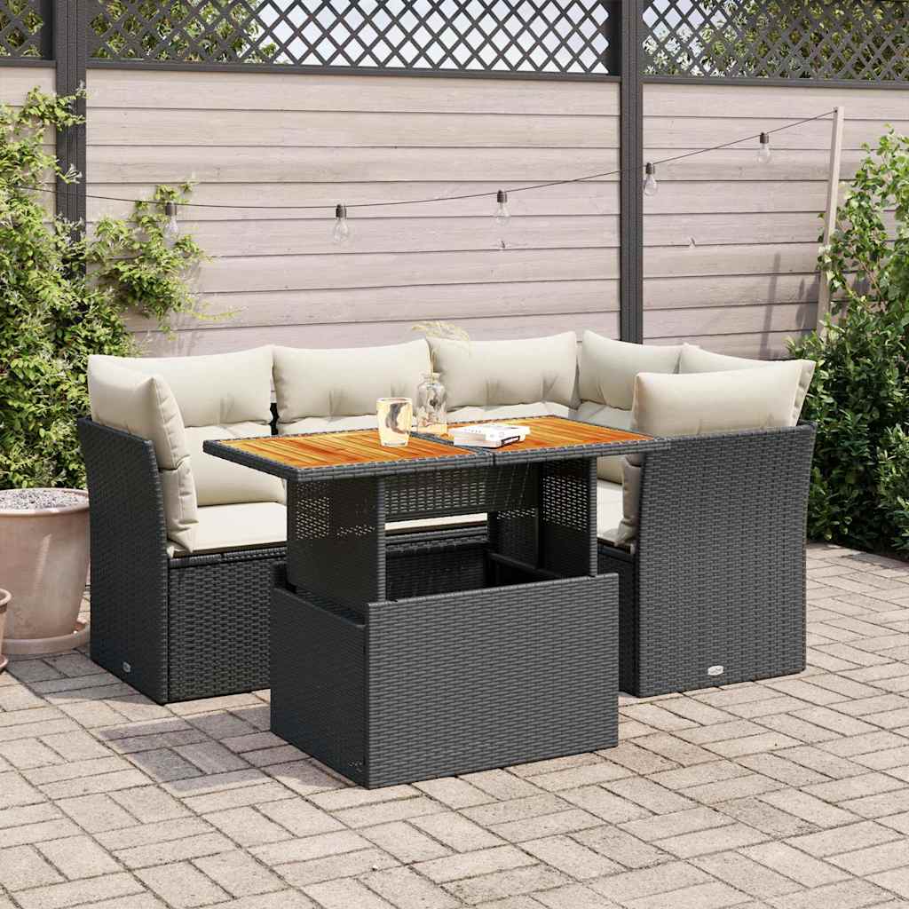 5-delige Loungeset met kussens poly rattan zwart is nu te koop bij PeponiXL, paradijselijk wonen!