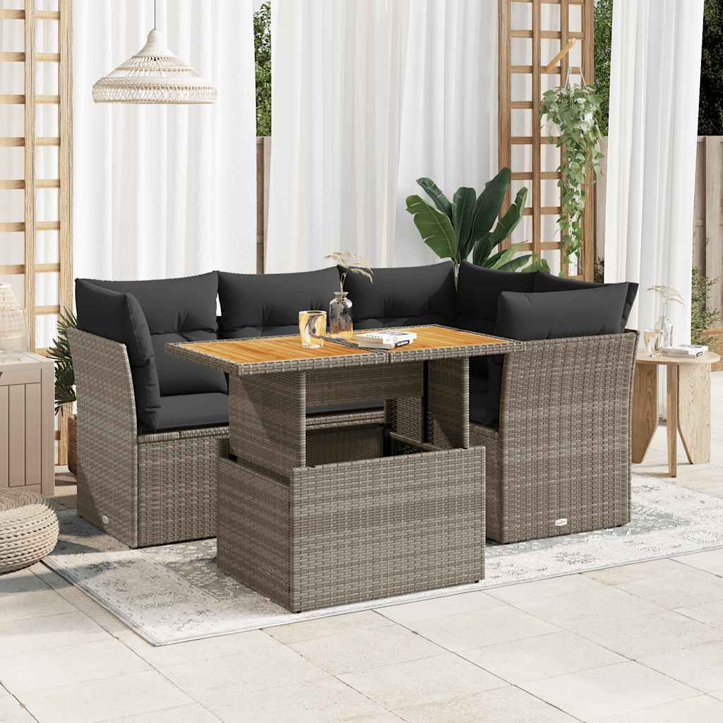 5-delige Loungeset met kussens poly rattan grijs is nu te koop bij PeponiXL, paradijselijk wonen!