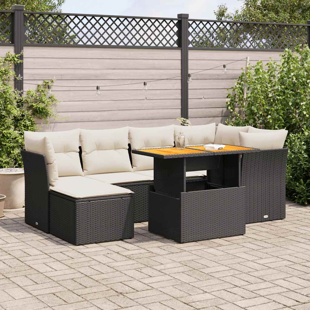 7-delige Loungeset met kussens poly rattan zwart is nu te koop bij PeponiXL, paradijselijk wonen!