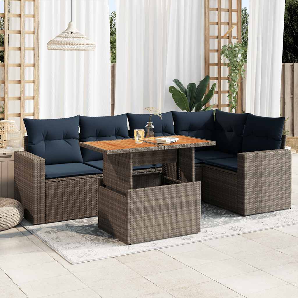 6-delige Loungeset met kussens poly rattan grijs is nu te koop bij PeponiXL, paradijselijk wonen!