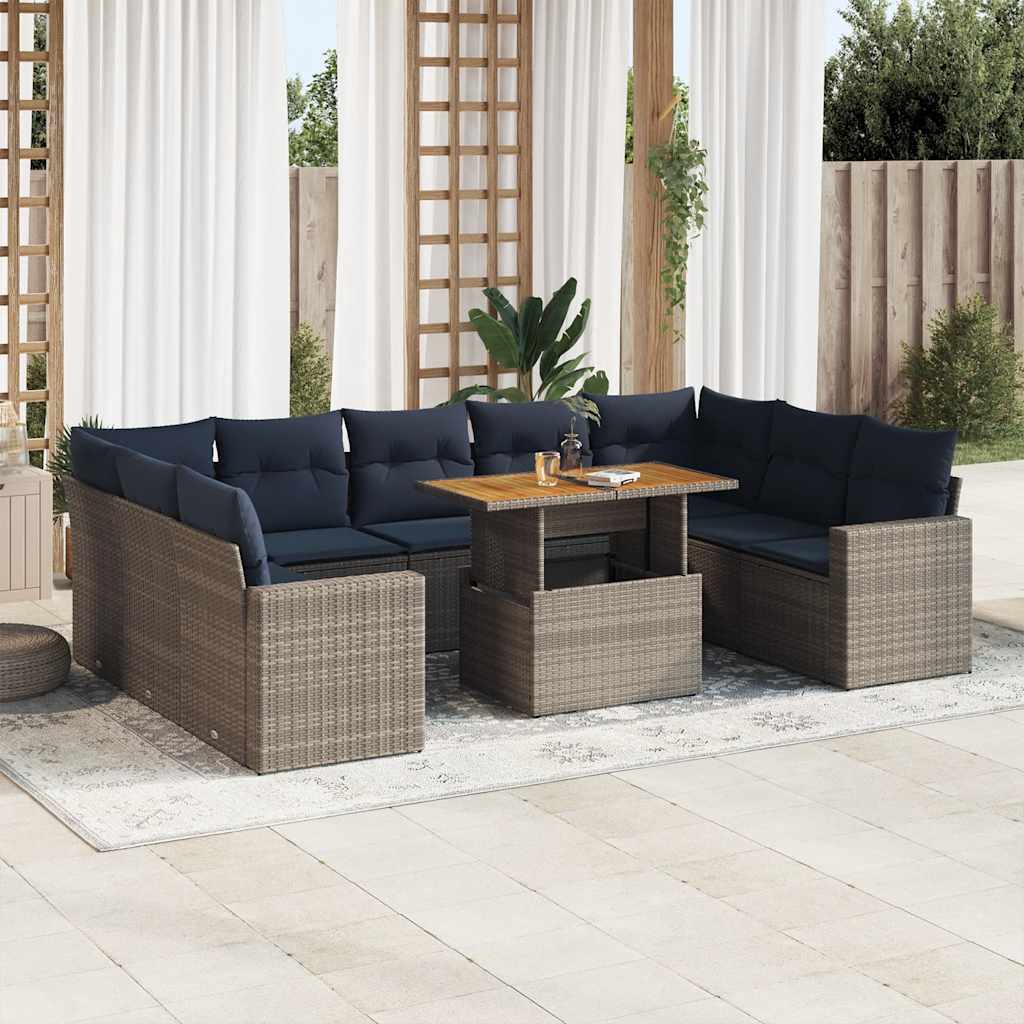 10-delige Loungeset met kussens poly rattan grijs is nu te koop bij PeponiXL, paradijselijk wonen!