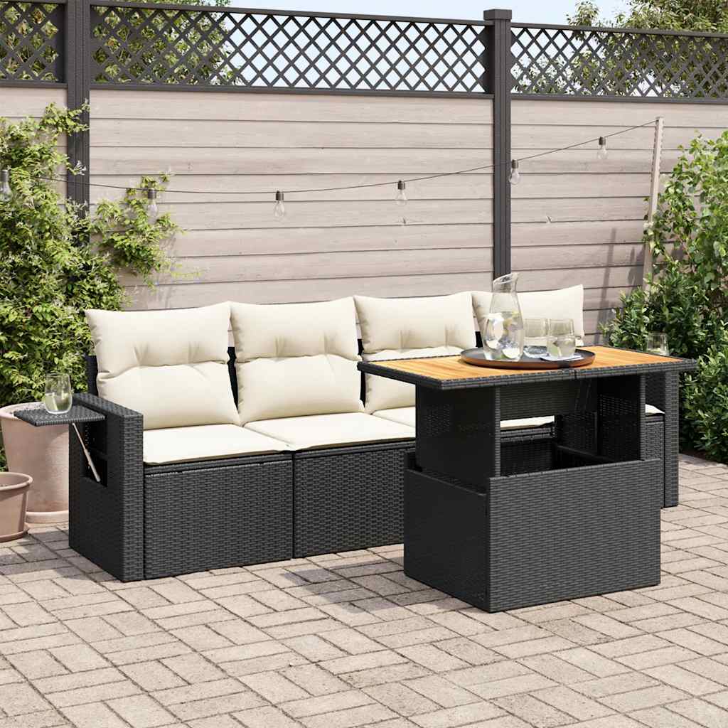 5-delige Loungeset met kussens poly rattan zwart is nu te koop bij PeponiXL, paradijselijk wonen!