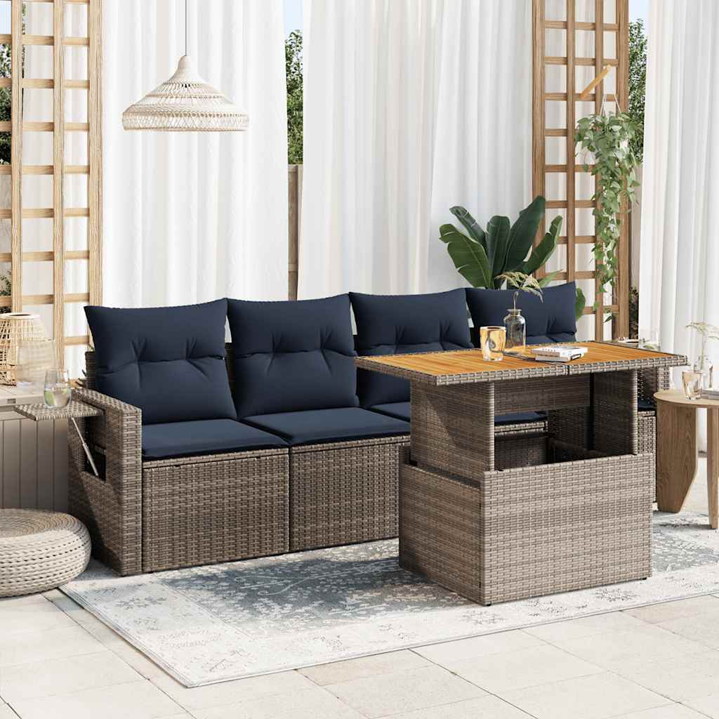 5-delige Loungeset met kussens poly rattan grijs is nu te koop bij PeponiXL, paradijselijk wonen!