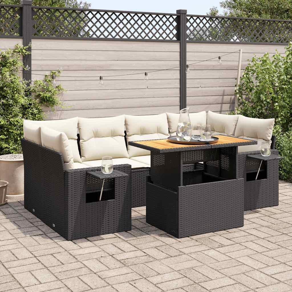 7-delige Loungeset met kussens poly rattan zwart is nu te koop bij PeponiXL, paradijselijk wonen!