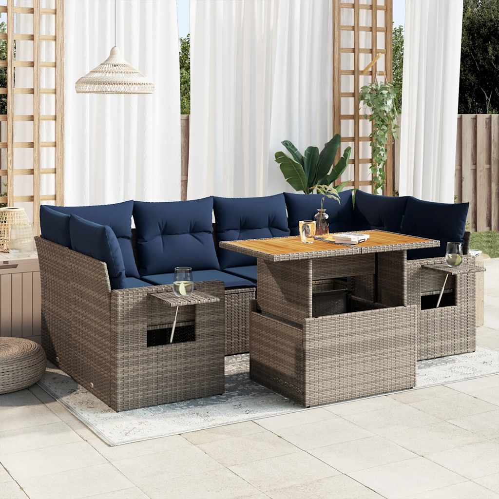7-delige Loungeset met kussens poly rattan grijs is nu te koop bij PeponiXL, paradijselijk wonen!