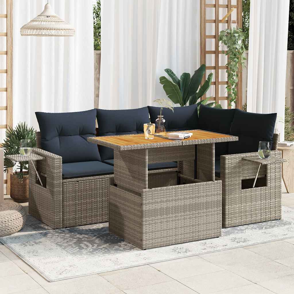 5-delige Loungeset met kussens poly rattan grijs is nu te koop bij PeponiXL, paradijselijk wonen!