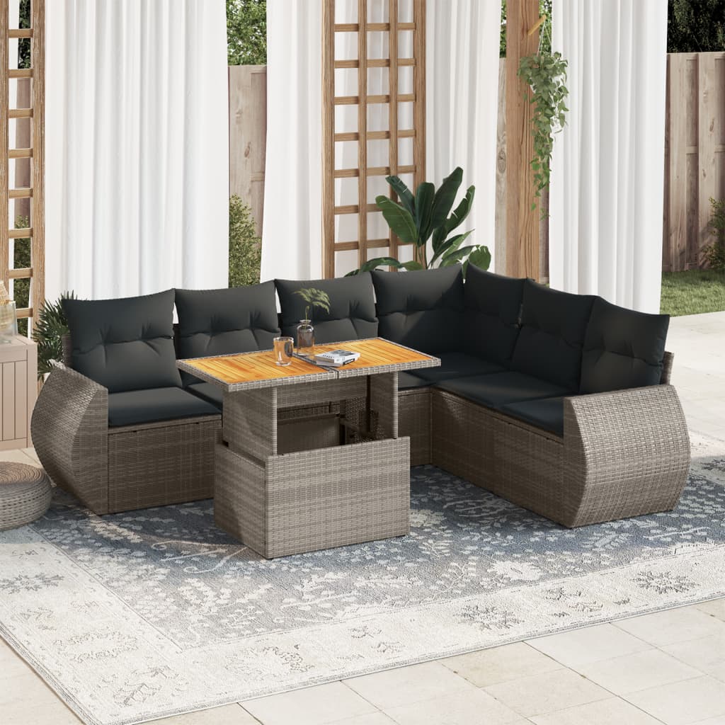 7-delige Loungeset met kussens poly rattan grijs is nu te koop bij PeponiXL, paradijselijk wonen!