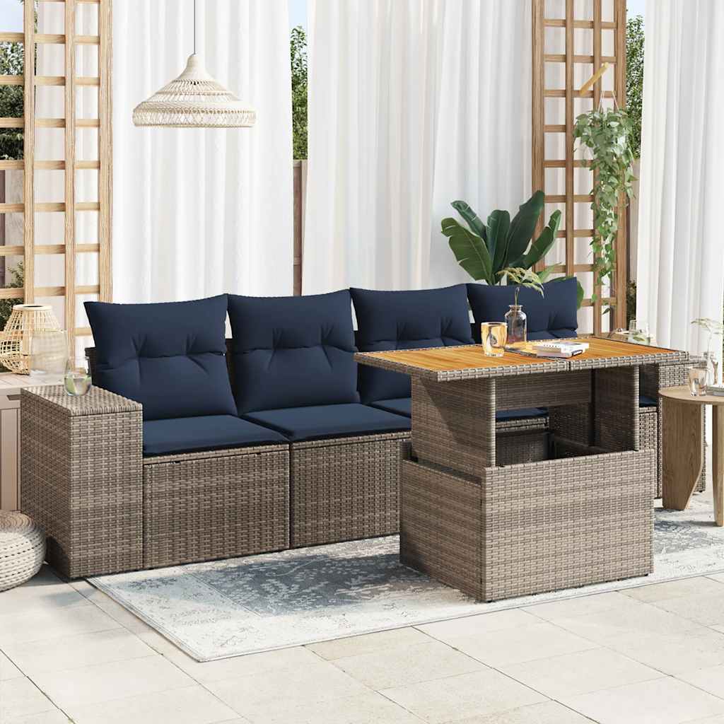 5-delige Loungeset met kussens poly rattan grijs is nu te koop bij PeponiXL, paradijselijk wonen!