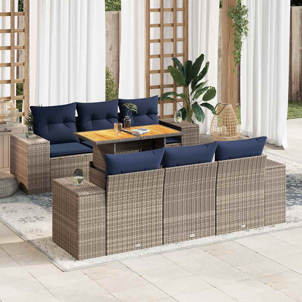 7-delige Loungeset met kussens poly rattan grijs is nu te koop bij PeponiXL, paradijselijk wonen!