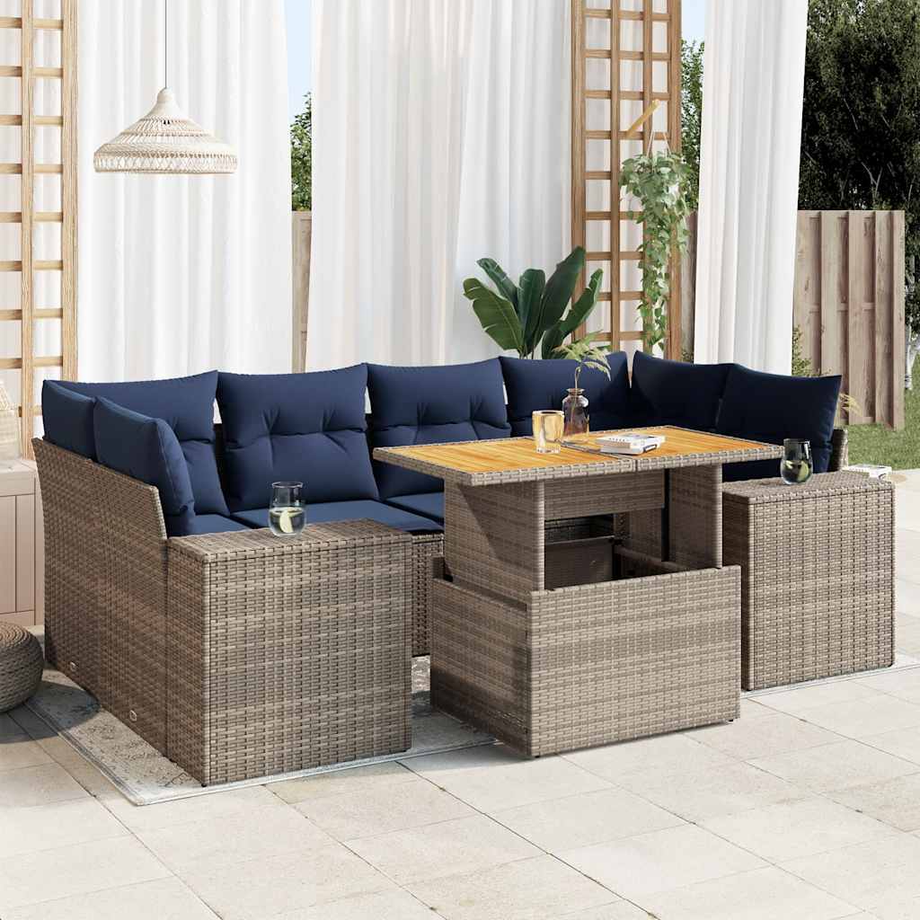 7-delige Loungeset met kussens poly rattan grijs is nu te koop bij PeponiXL, paradijselijk wonen!